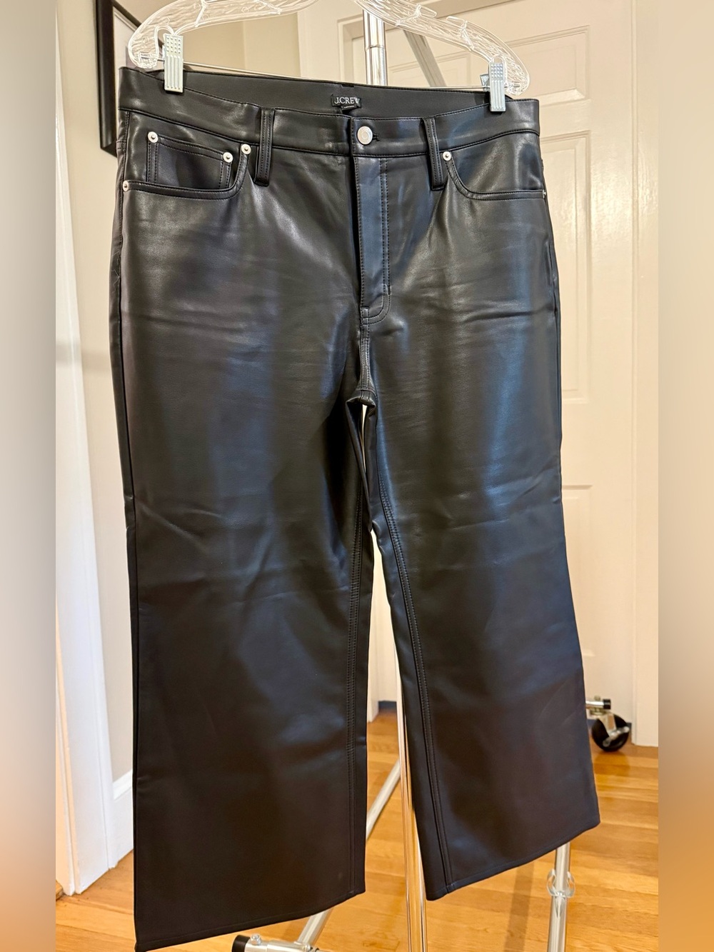 J. Crew Women's Black Faux Leather Straight-Leg Jeans in size 31P